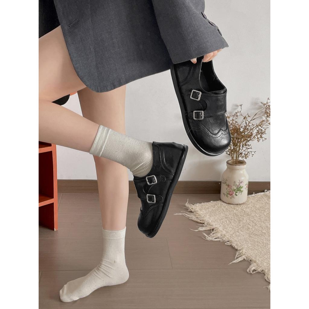 Queen Fan Brown Platform British Style Small Leather Shoes Women's Soft-soled Single Shoes