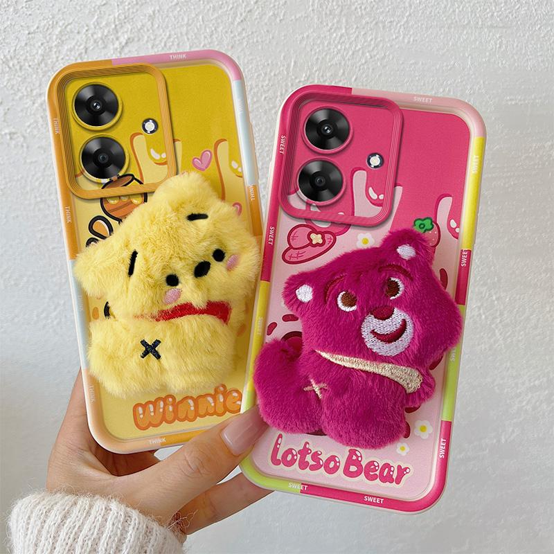 KEYSION Милый 3D мультяшный плюшевый чехол для Realme Note 60 с ремешком, силиконовый противоударный чехол для телефона OPPO Realme Note 60