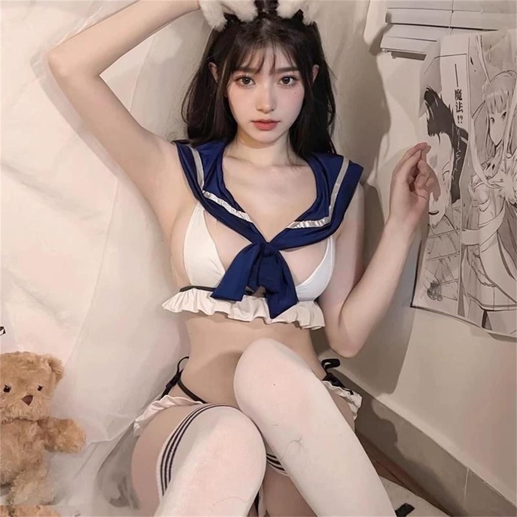 Sexy Sailor Uniform for High School and High School Includes Micro Triangle String and Cute Cheerleader Top and Mini Perfect for School Cultural and
