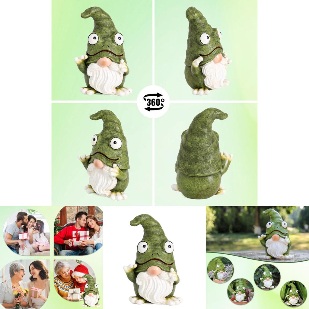 Frog Gnome Figurine Resin Decor For Home Garden Creative Display