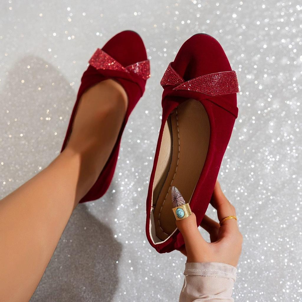 Балетки с французским темпераментом, удобные и стильные туфли-одинарки на низком каблуке, женские туфли с низким вырезом, украшенные стразами