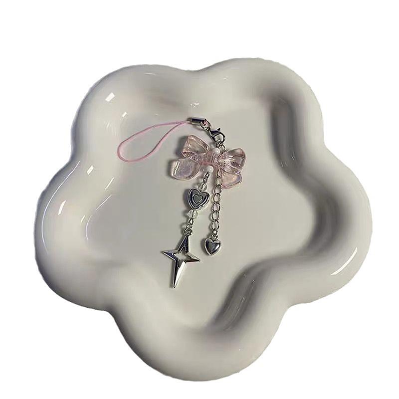 Творческий ручной работы синий бант прозрачное сердце бусины шнурок подвеска ремешок милый узел звезды кулон девушка женщина брелок шнурок для телефона