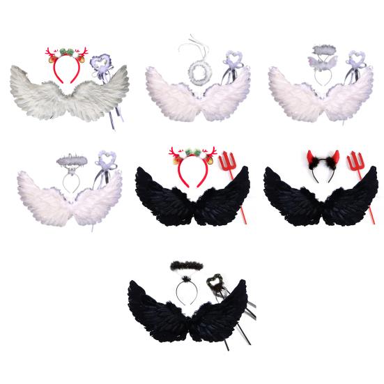 Набор крыльев для косплея: крылья ангела с перьями и повязкой на голову, волшебная палочка, костюм ангела на Хэллоуин для ролевой игры