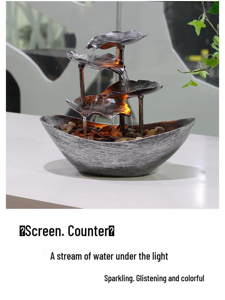 LED Lotus Leaf Water Fountain Ornament with Night Light for Home Décor