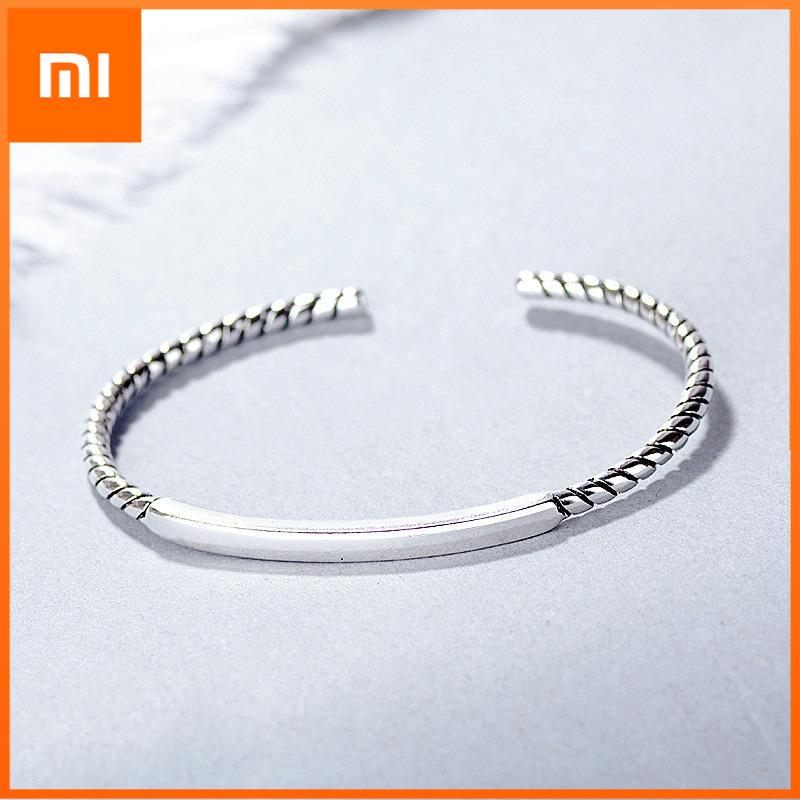Xiaomi 100% Solid 925 Sterling Silver Metal Bracelet for Women Men Vintage Handmade Simple Bracelet Birthday Gift S-B451