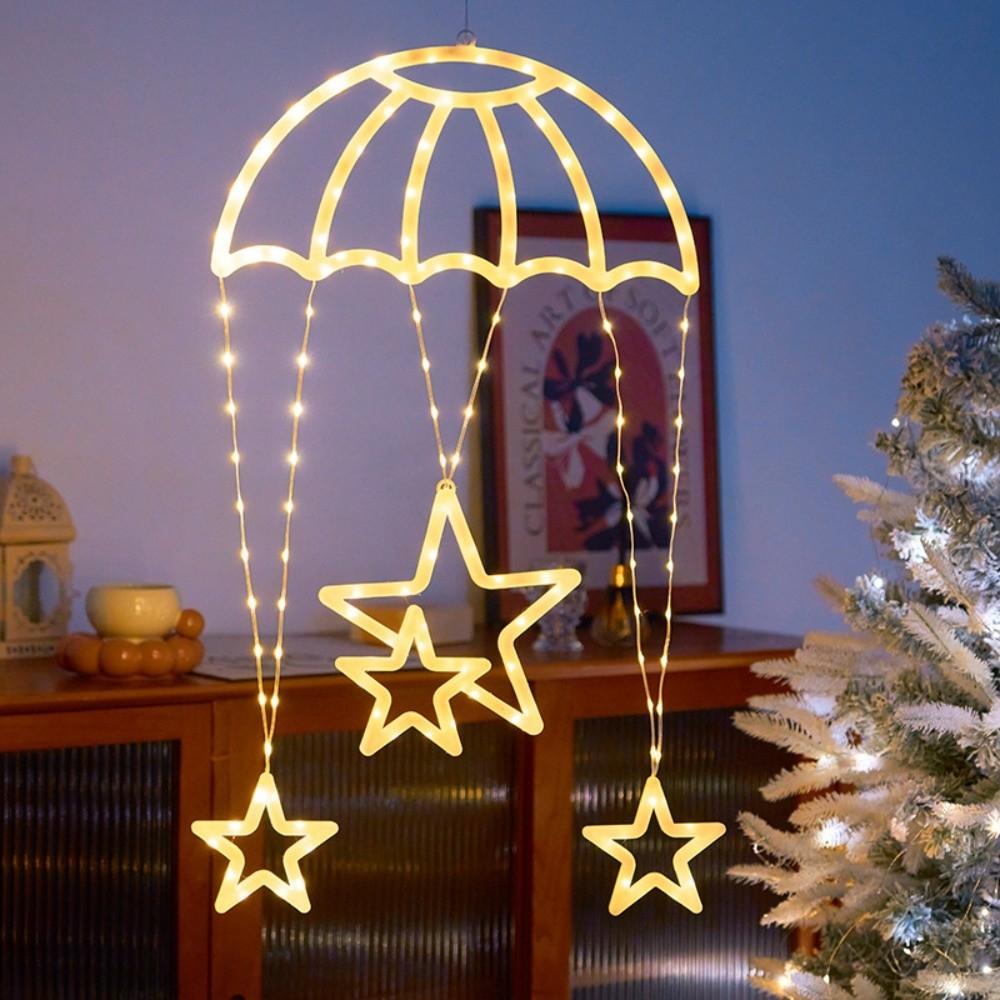 Warm/Colorful Light Parachute Star Lantern Pink Heart Festival Decorative Lights Exterior Wall