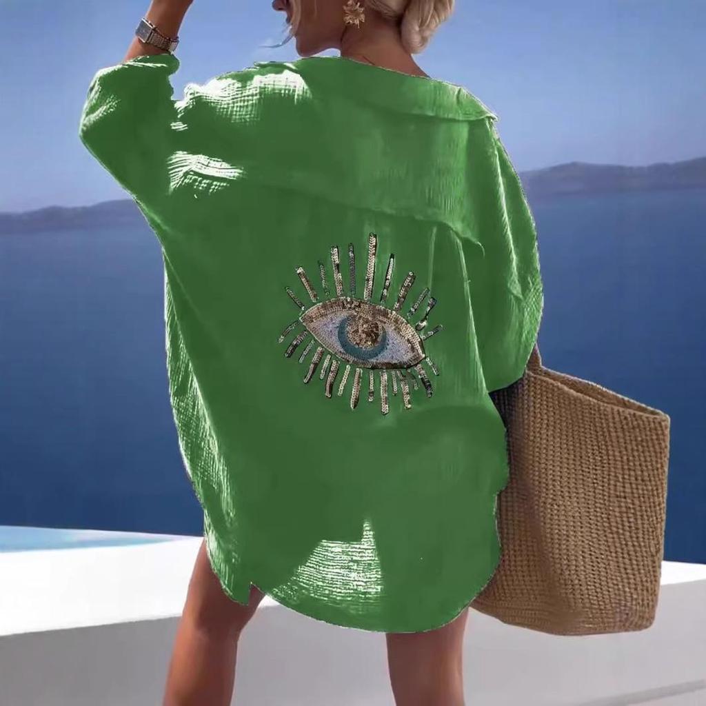 Европейская и американская трансграничная женская повседневная рубашка с длинным рукавом из хлопка и льна с отложным воротником