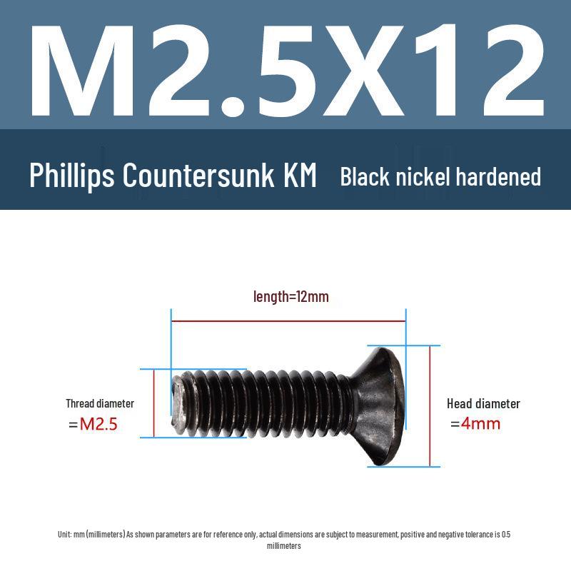 Yigu Carbon Steel Black Nickel Hardened KM Phillips Flat Head Screws M2-M4 for Electronics