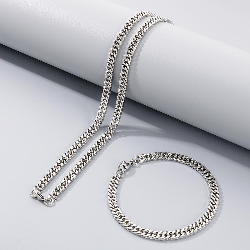 Simple Plain Chain Double Woven Four-Sided Grinding Bracelet Hip-Hop Personality Multi-Size Whip Chain Titanium Steel Men'S Necklace