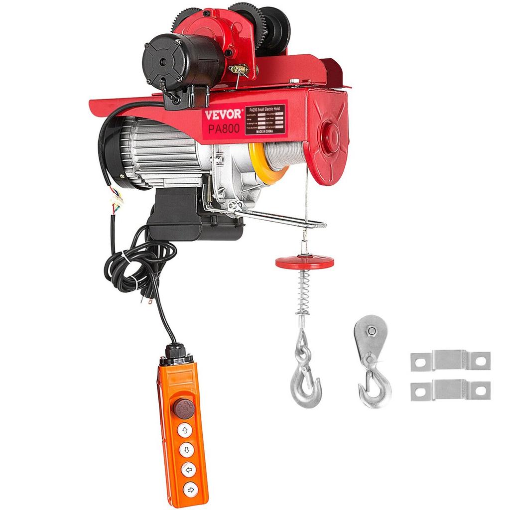 800Kg/1700Lbs Electric Trolley Hoist 1300W Electric Hoist Winch Double 12M/40Ft , Electric Hoist Electric Forklift Steel Pallet Holder Lever Garage