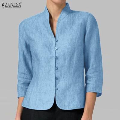 Женская повседневная однотонная блузка с v-образным вырезом и рукавами 3/4