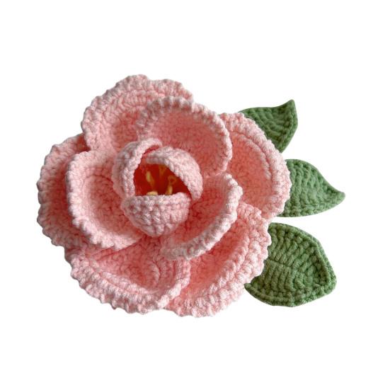 Ручная вязка крючком Цветок пиона Вязаный хлопковый букет пионов с листьями и длинным стеблем для свадебного домашнего декора Подарки на день рождения и годовщину
