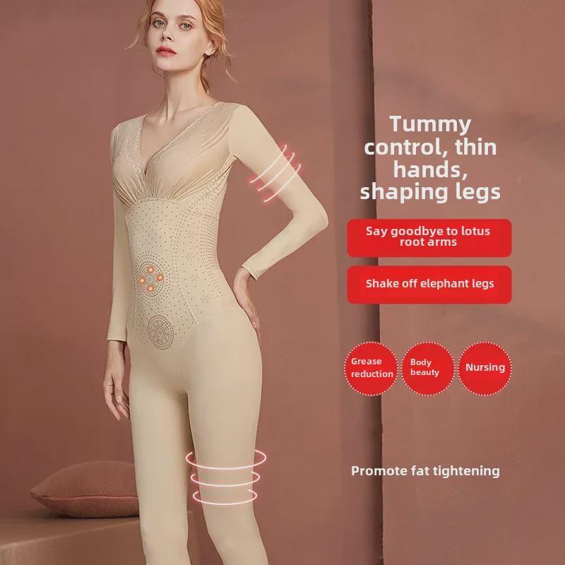 Послеродовой корректирующий комбинезон с длинными рукавами: Брюки с кофеином для укрепления живота, подтяжки талии и подтяжки бедер