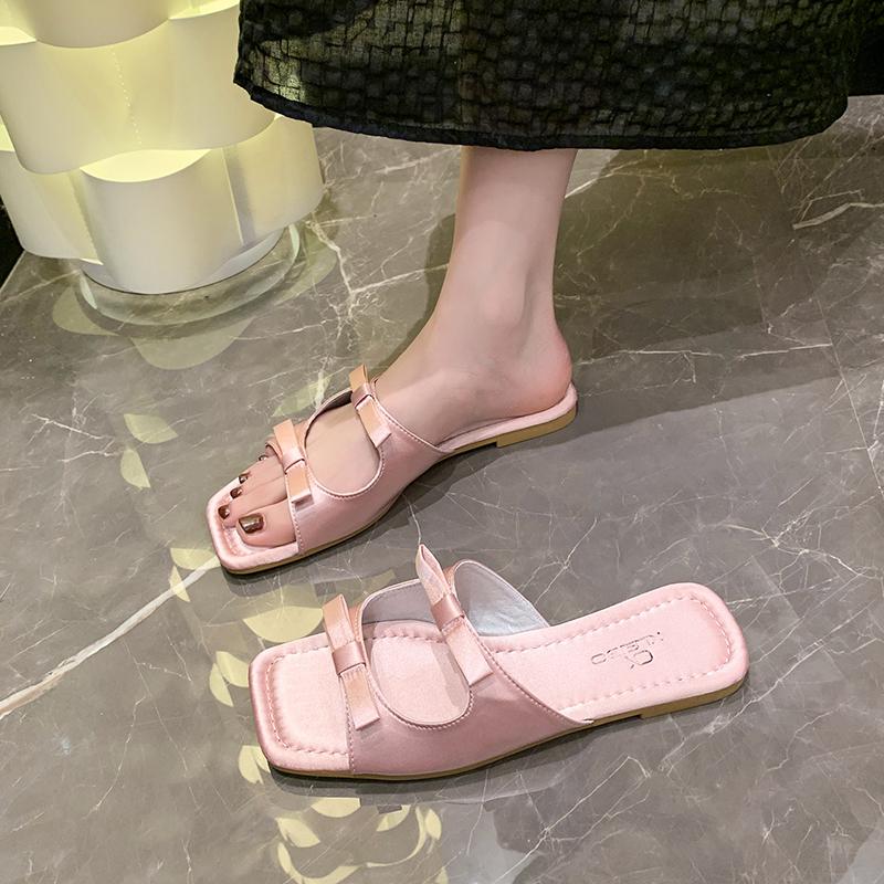 Плоские тапочки женские сандалии с квадратным носком пляжная обувь летние тапочки с открытым носком 2024 роскошные дизайнерские сандалии с открытой пяткой