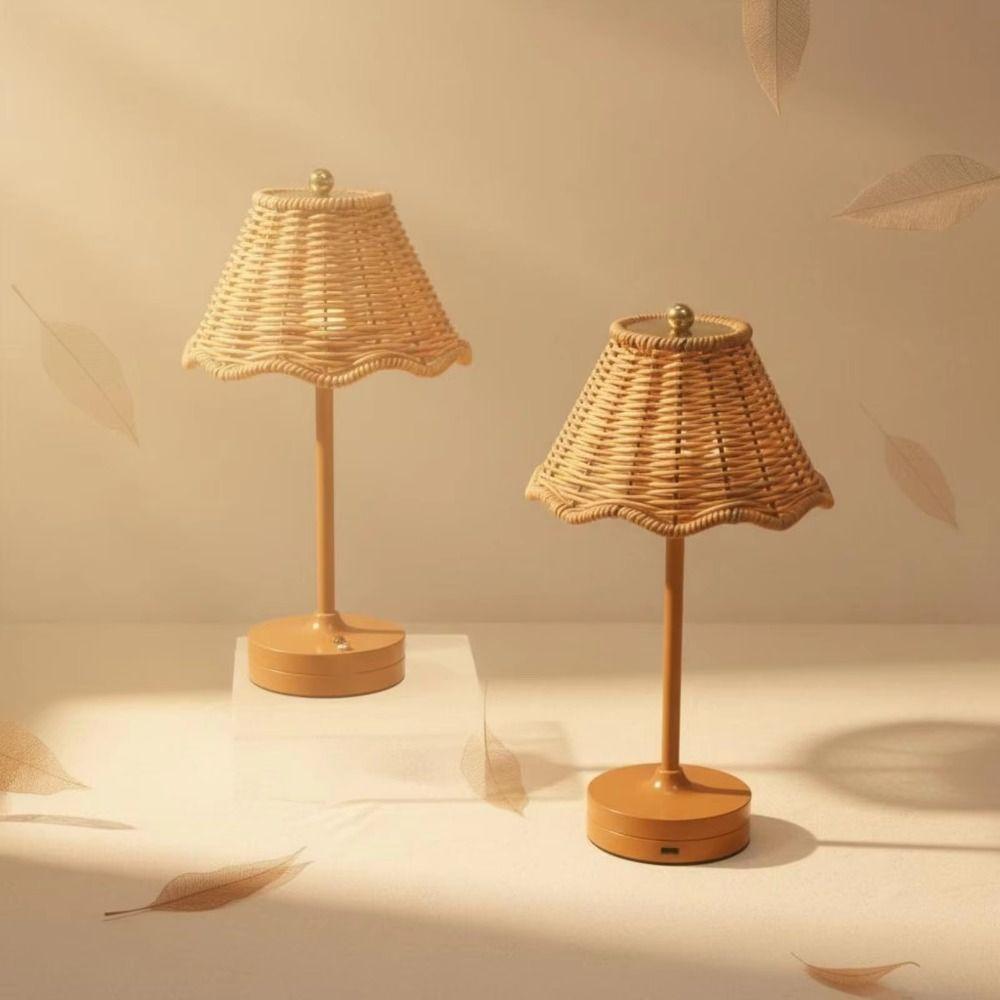 Wireless Design Rattan Desk Lamp Adjustable Brightness LED Night Light Living Room