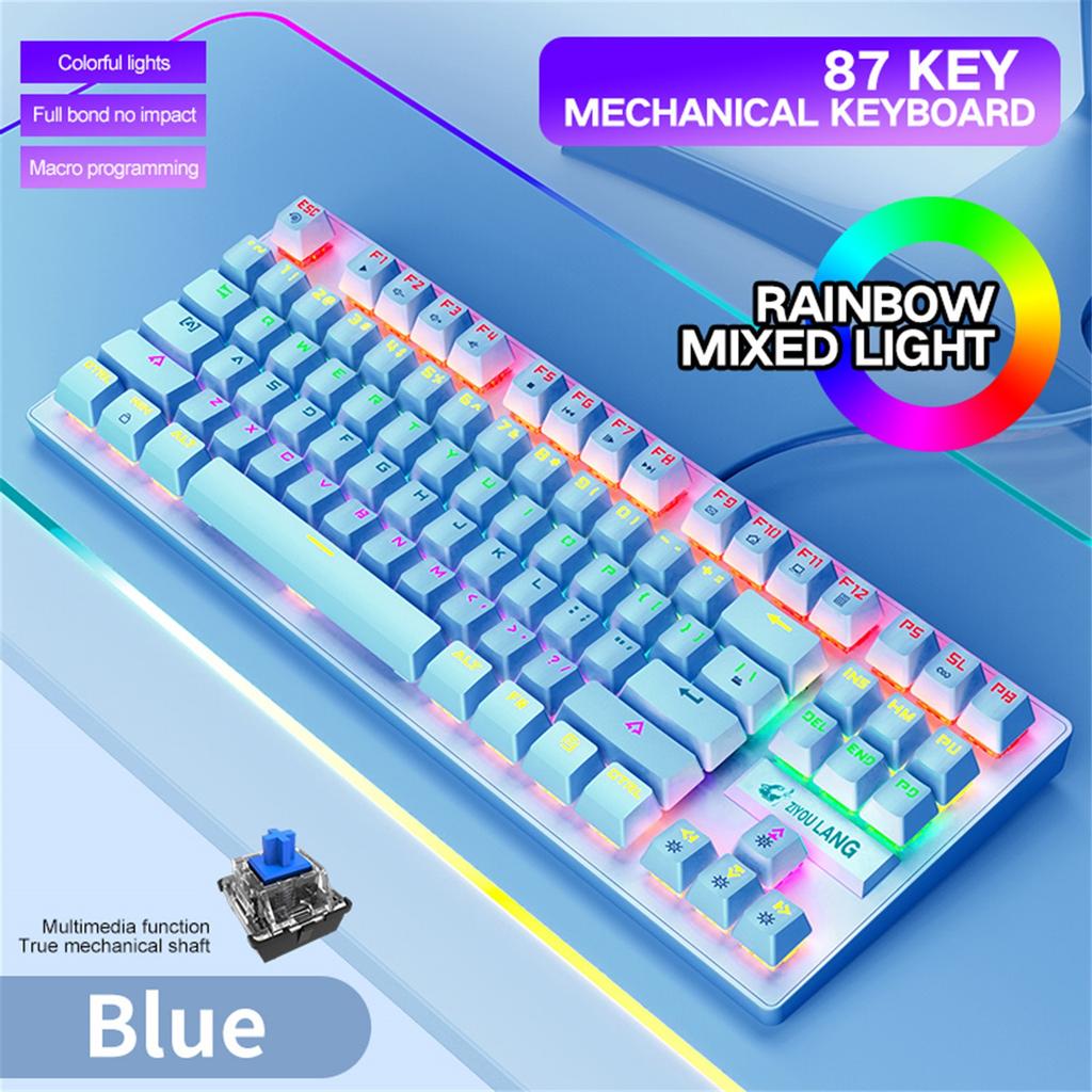K2 Mechanical Keyboard 87 Keys Layout LED Rainbow Backlit Blue Switches Wired