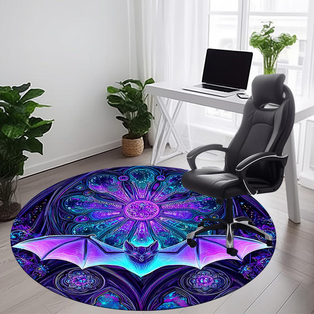 1pc Bat Mandala Office Round Area Rug,  Mat Suitable ForOffice, Under Office Chairs Bedroom Living Room Home Decor, Room Deco
