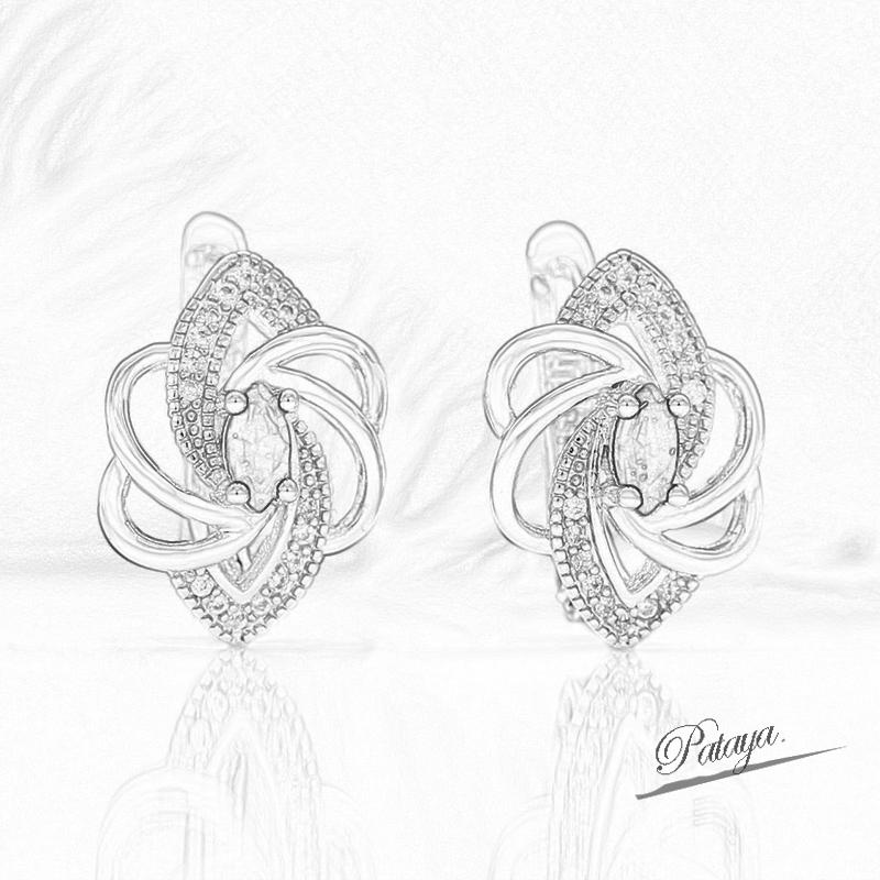 PATAYA Серьги из красного искусственного циркона в форме лошадиного глаза цвета розового золота