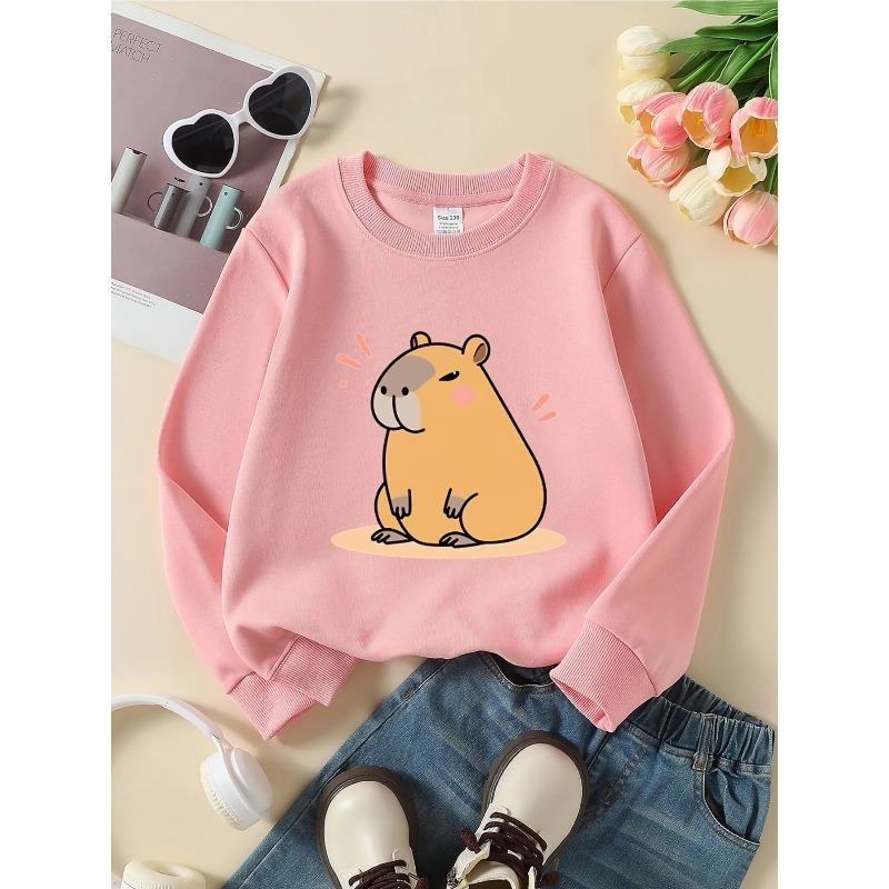European sizes Crewneck Sweatshirt for Kids Featuring an Adorable Capybara Resting on a Mat. Perfect for Sports And Casual Outings