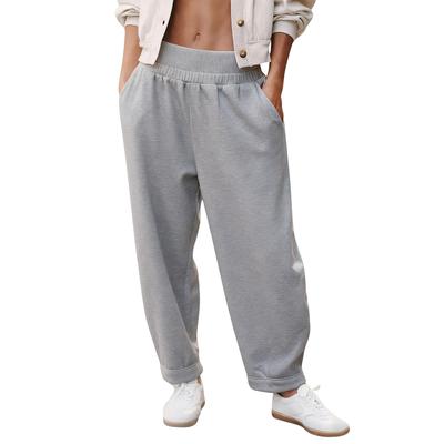 Женские модные однотонные эластичные брюки с карманами, повседневные спортивные