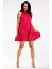 A-line dress with belt, turtleneck and viscose ruffles, fuchsia S