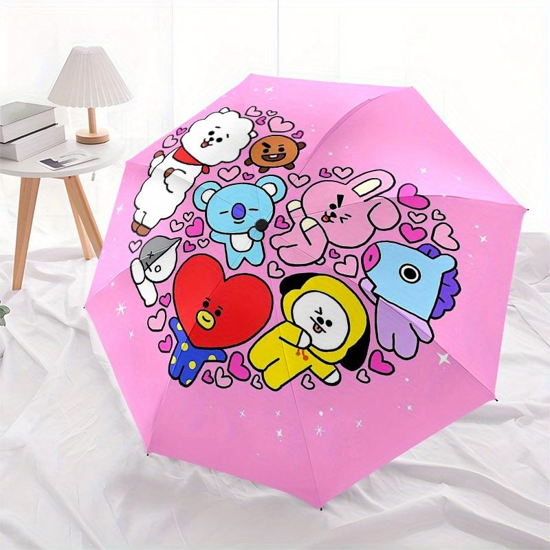 1 шт. Зонт BT21 с рисунком в форме сердца и пластиковой ручкой, подходит для всех сезонов, для дома, путешествий, на открытом воздухе, M1295