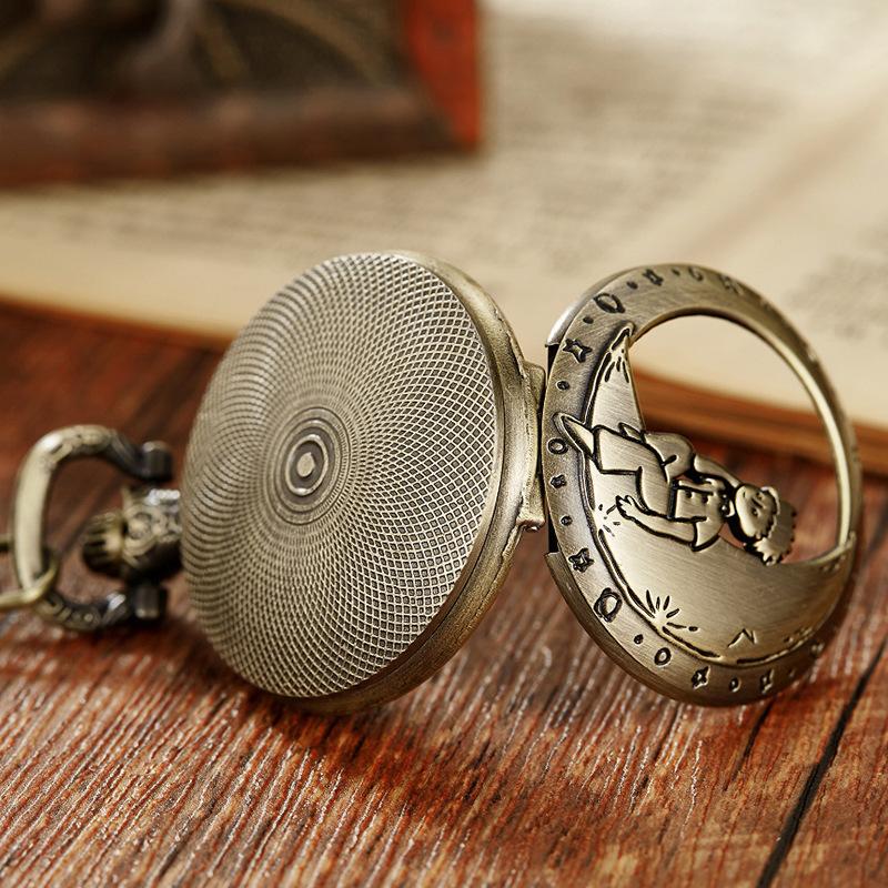 Флип бронзовые Second Moon Boy полупрозрачные классические большие кварцевые карманные часы