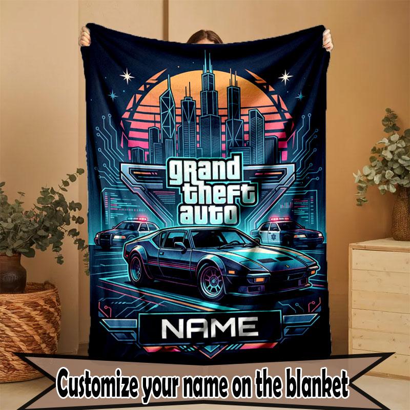 Custom Name Personalized Grand Theft Auto Print Blanket, Home Decor, Bedroom, Sofa, Camping, Couch, Gifts for Birthday Christmas
