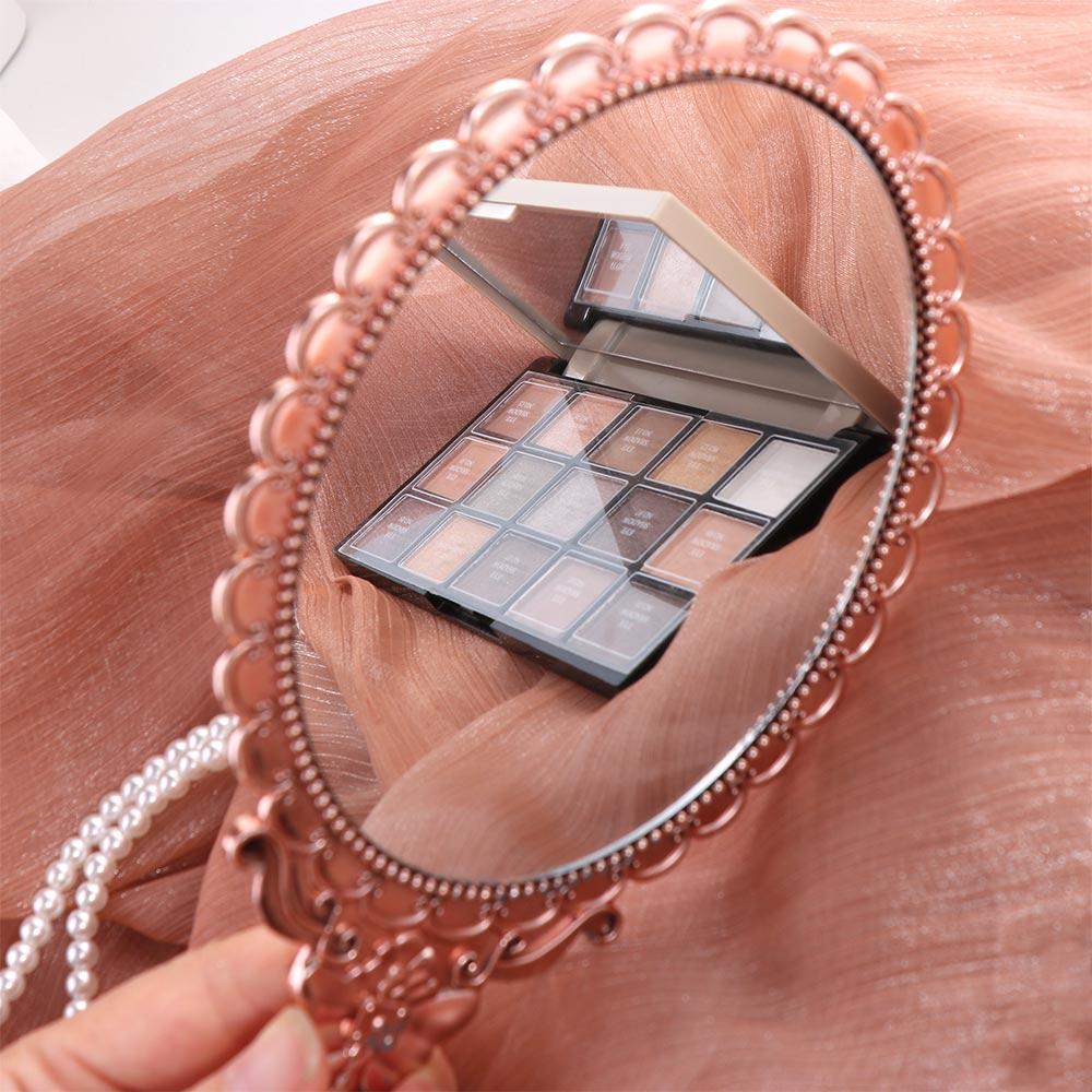 Pattern Handle Carved Small Mirror Easy to Carry Portable Dressing Mirror Handheld Mirror  Desktop