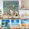 3D Печать Вид на море Пляж Ракушка Морской прибой Занавески для душа Занавеска для ванной Водонепроницаемая полиэстеровая ткань с крючком Ванна Домашний декор