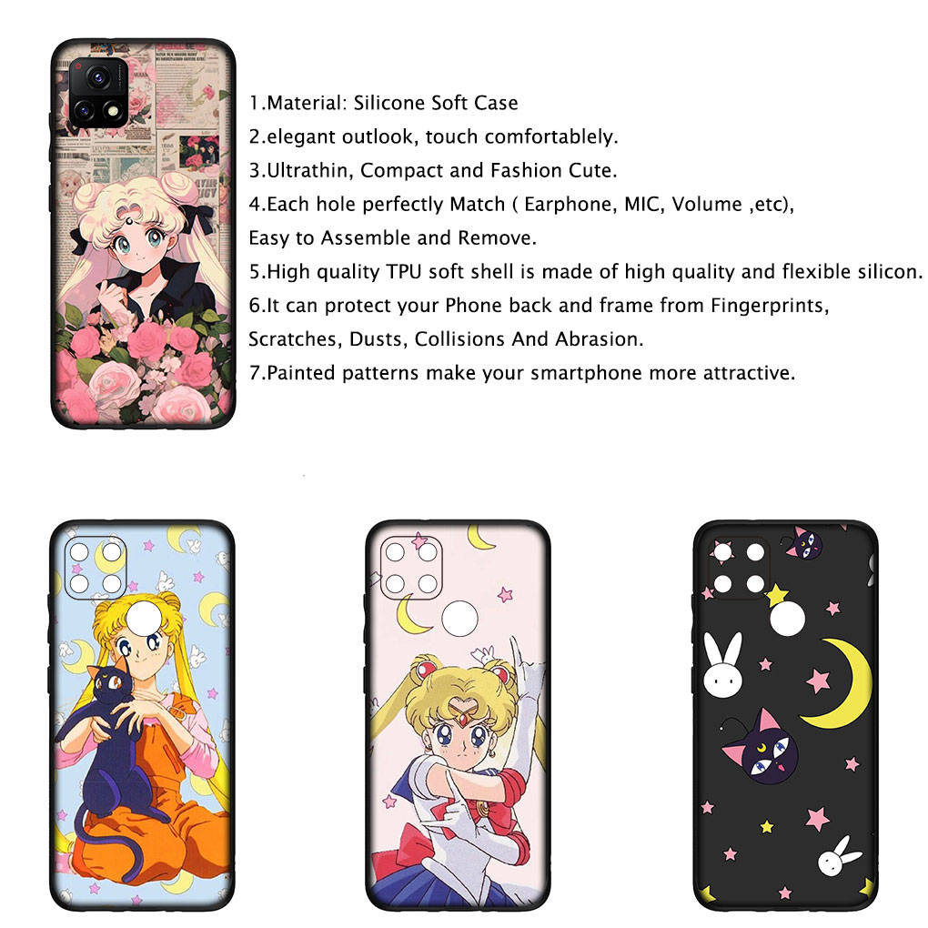 Чехол для iPhone 16 15 Xiaomi Redmi Note 14 13 12 11 Pro Max X 8 9 16e Samsung Galaxy S25 S24 S23 Moto OPPO Huawei Girl Sailor Anime Moon Phone Case