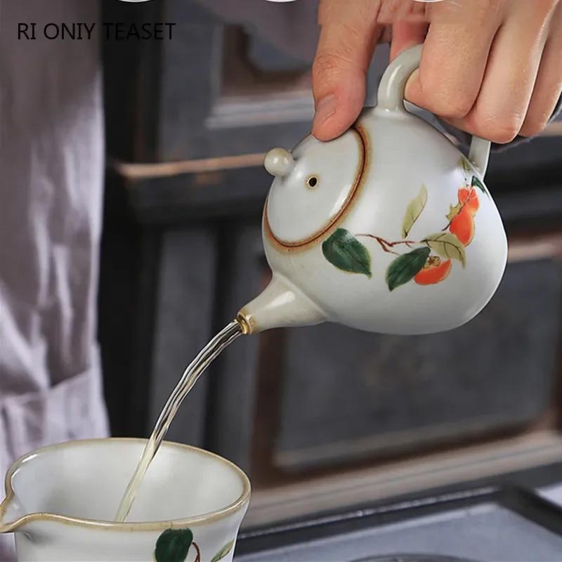 200ml Traditional Ru Kiln Ceramic Teapots Handmade Flower and Bird Pattern Tea Pot Household Travel Kettle Chinese Tea Set