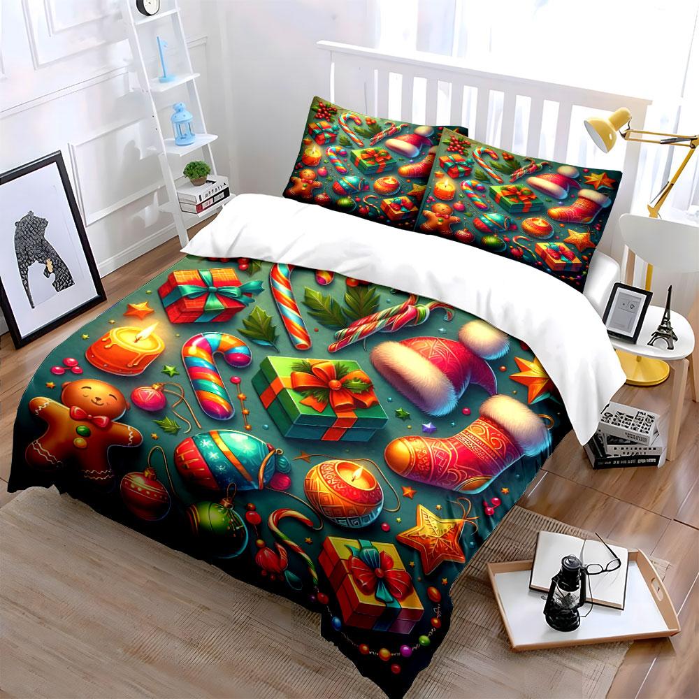 Festive Christmas Decor Set Bedding Duvet Cover Set Duvet Cover Pillowcases (1*Duvet Cover 2*Pillowcases, without duvet insert)
