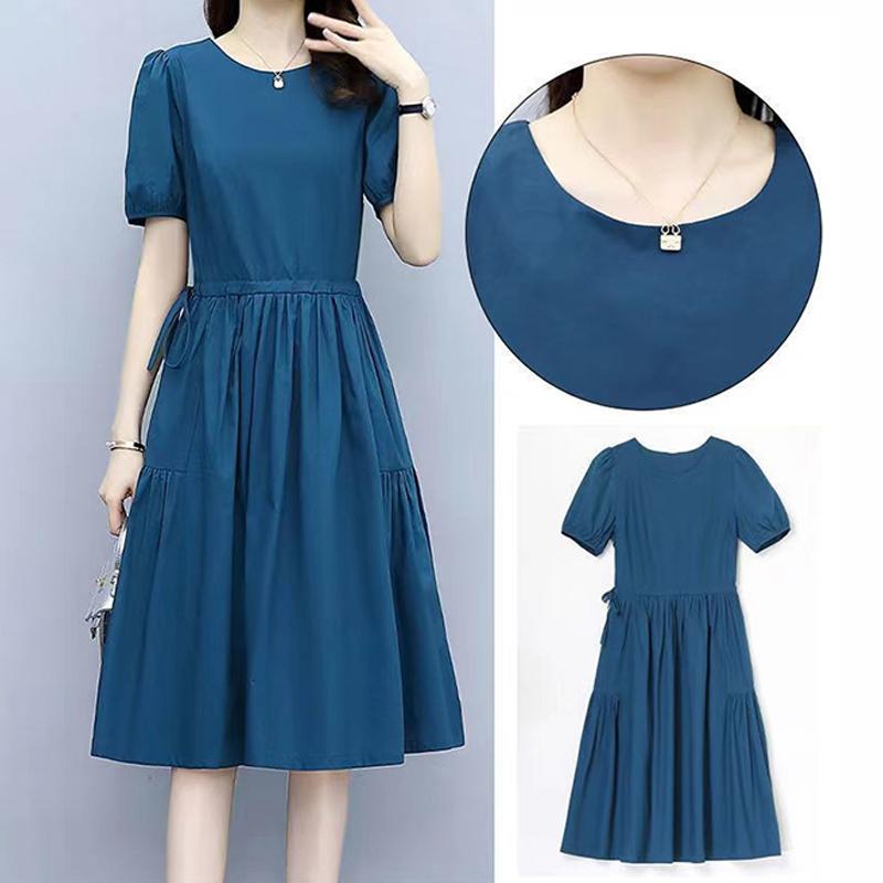 Женское платье Корейская версия плиссированного платья для женщин, свободного покроя и с приталенной талией, с короткими рукавами
