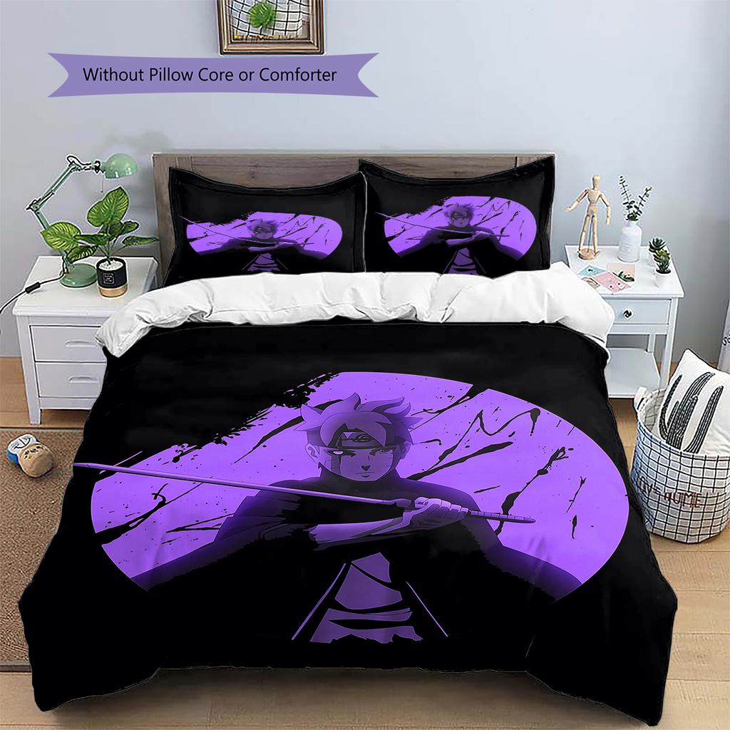 Постельное белье с узором из аниме Наруто, Домашний декор, Подарок на день рождения (1 пододеяльник + 2 наволочки, без наполнителя)