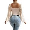 Summer Women's V-Neck Drawstring Lantern Sleeve Tight Fashion Sexy Blouse Top