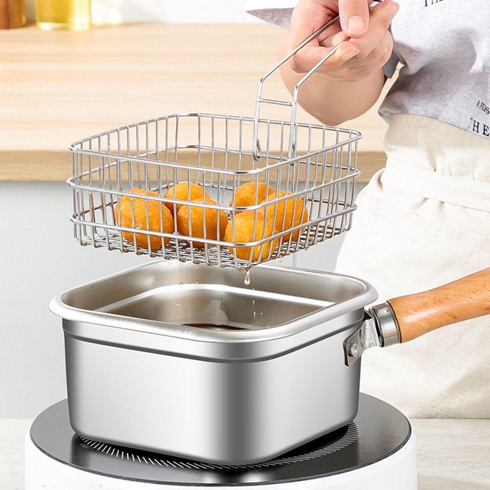 Nonstick Deep Fryer Pot Detachable Handle Camp Food Container Portable French Fries Holder  Outdoor