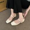French Silver Mary Jane Shoes Women's Shoes 2025 New Spring and Summer Temperament Thick Heel Square Head Light Mouth One Word with Single Shoes