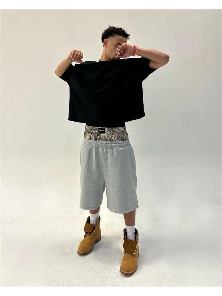 Американский новый стиль Harajuku камуфляжные шорты с двойным верхом для мужчин и женщин в стиле хип-хоп с высокой талией уличные спортивные хлопковые брюки