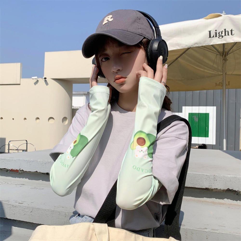 Рукава с фруктовым узором для защиты от солнца, рукава из ледяного шелка против солнечных ожогов, милые нарукавники, лето