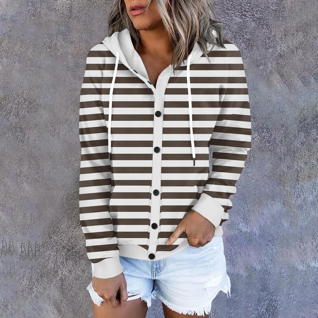 Женская толстовка с капюшоном, полосатый принт, длинные рукава, свободная спортивная куртка с капюшоном
