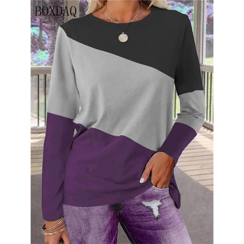 Длинные рукава женские модные пэчворк цветные футболки 3D принт уличные женские футболки 6XL плюс размер свободные повседневные женские топы