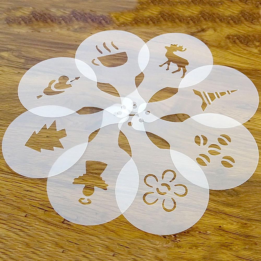 Reusable Mold Coffee Milk Cake  Cupcake Stencil Template Coffee Barista Cappuccino Template Strew Pad Duster Spray Tools 13 Type