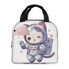 Blue Cute Kitten Astronaut In Space Insulated Lunch Bag for Women Children Leakproof Food Boxes Thermal Lunch Box Tote