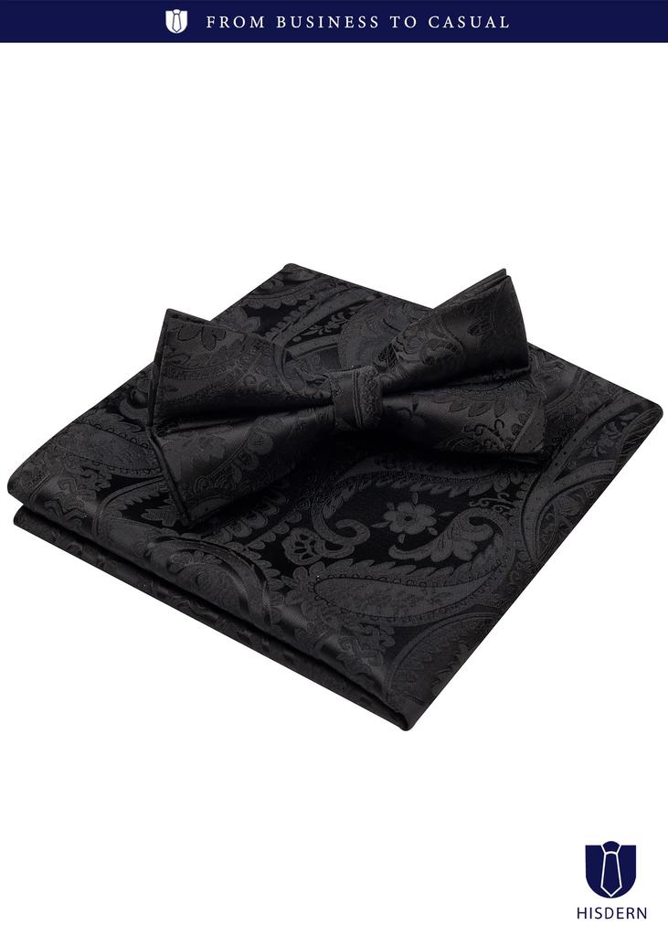 Черный галстук-бабочка для узора пейсли, галстук-бабочка, главный формальный бант, черный бант, легко надевать и снимать [HISDERN] для взрослых, для мужчин, набор в одно касание, галстук, галстук,
