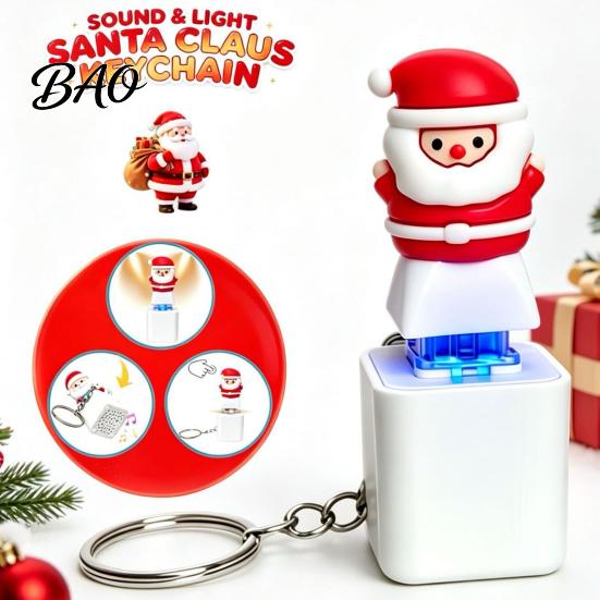 Funny Xmas Gift for Adults Santa Sound Light Keychain, Interactive Glowing Christmas Ornament with Festive Tunes, Claus Fidget Keychain USB-C