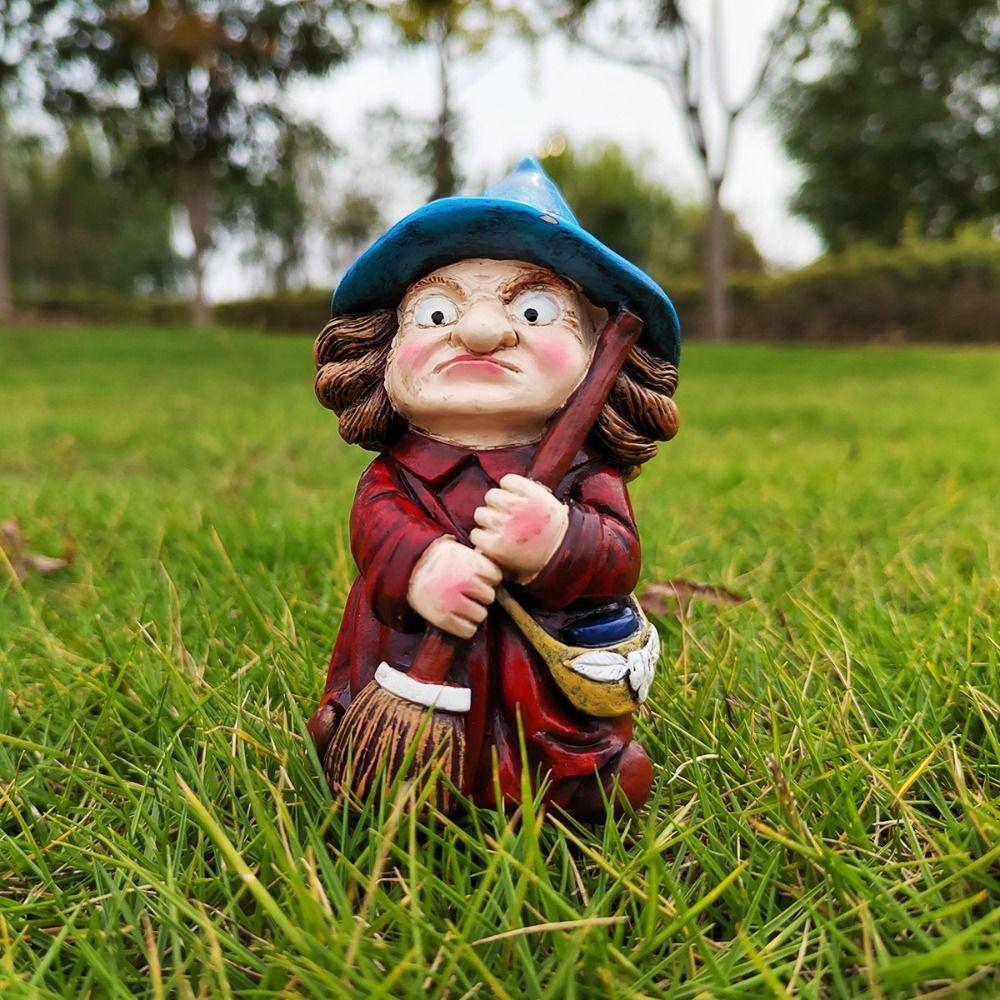 Funny Gnome Statues Resin Garden Dwarf Figurine Halloween Witch Sculpture  Christmas