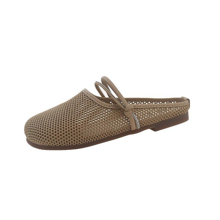 Корейская версия повседневной обуви сандалии сетка мягкая подошва дышащая повседневная женская лето 2025 новая одинарная обувь трендовые шлепанцы с закрытым носком