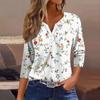 3/4 Length Sleeve Womens Tops Floral Print Vintage Fashion Casual Loose With V Neck Plus Size Shirts