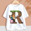 Hot Pixel Game T-shirt Children A-Z Letter White Clothes Cartoon Round Collar Clothing New Kids Short Sleeve Summer Tee Top Gift